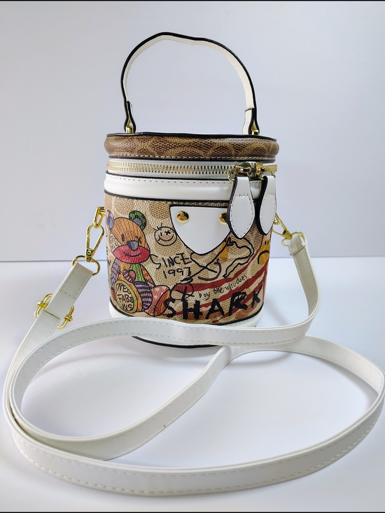 None Handbags - Graffiti Print Cylinder Crossbody Bag & Top Handle Handbag